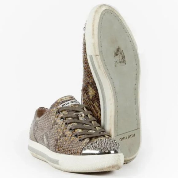 Miu Miu Snakeskin Print Low-Top Sneakers - Picture 4 of 12